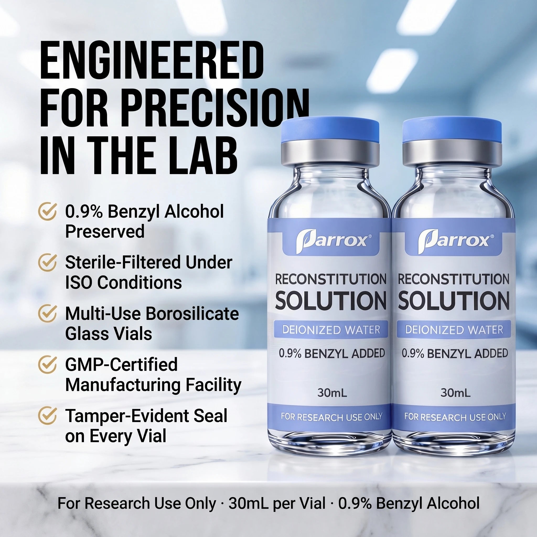 Parrox Bacteriostatic Water | 30mL Research Vials.