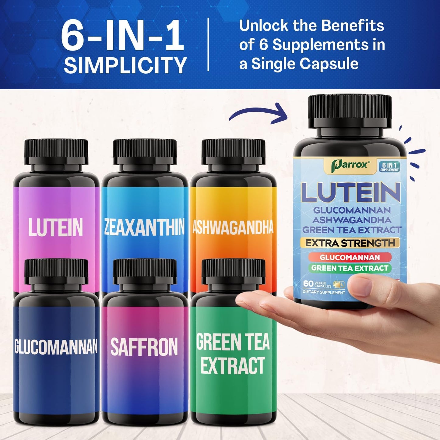 6-in-1 Vision & Focus Support - Lutein, Zeaxanthin & Ashwagandha