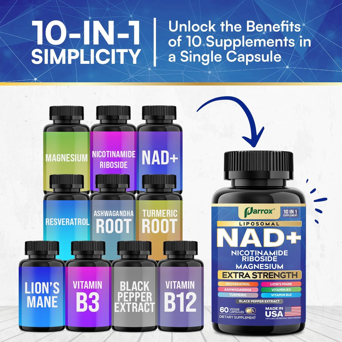 NAD+ Cellular Energy Booster - 10-in-1 Anti-Aging Formula