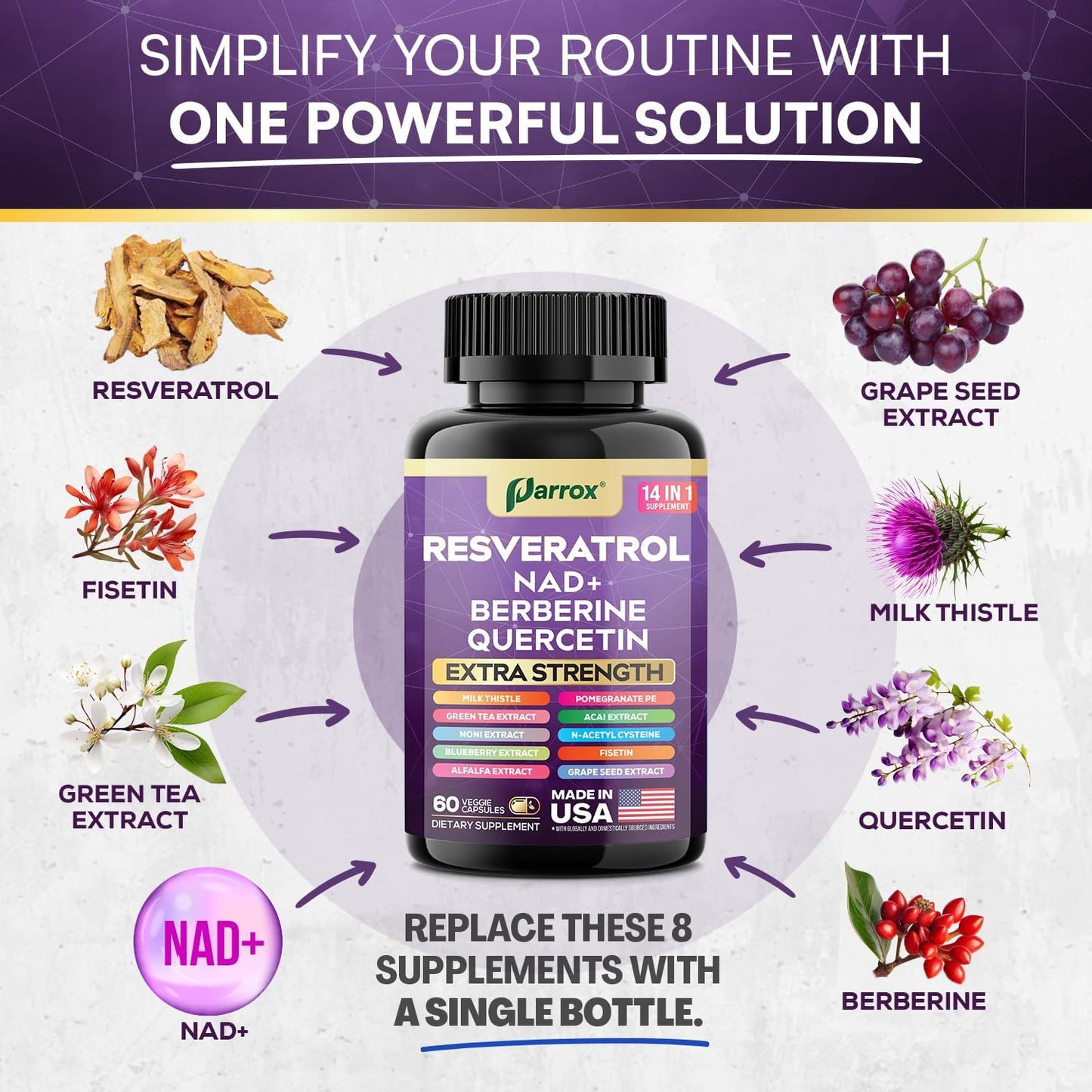 14-in-1 Resveratrol Anti-Aging Complex - Extra Strength Formula