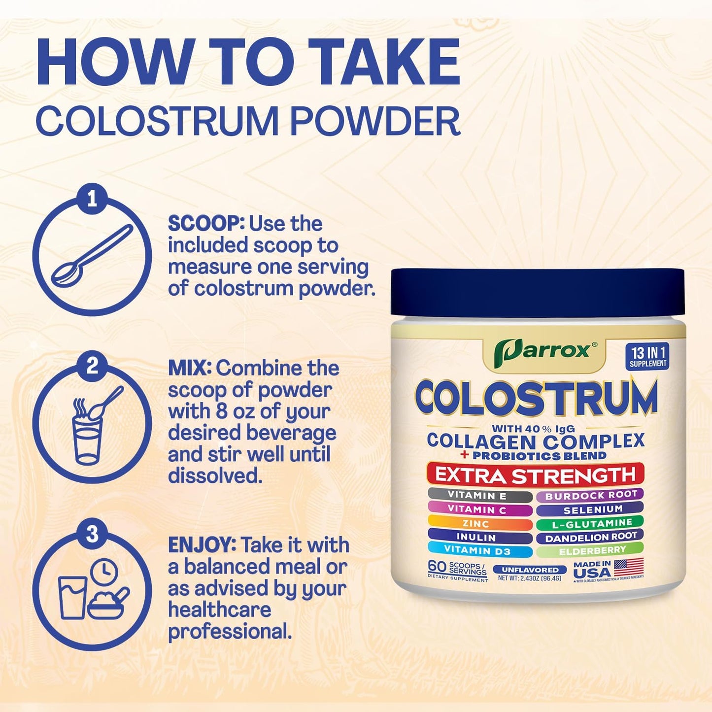 Grass-Fed Colostrum Powder - 40% IgG with 13 Immune Boosters