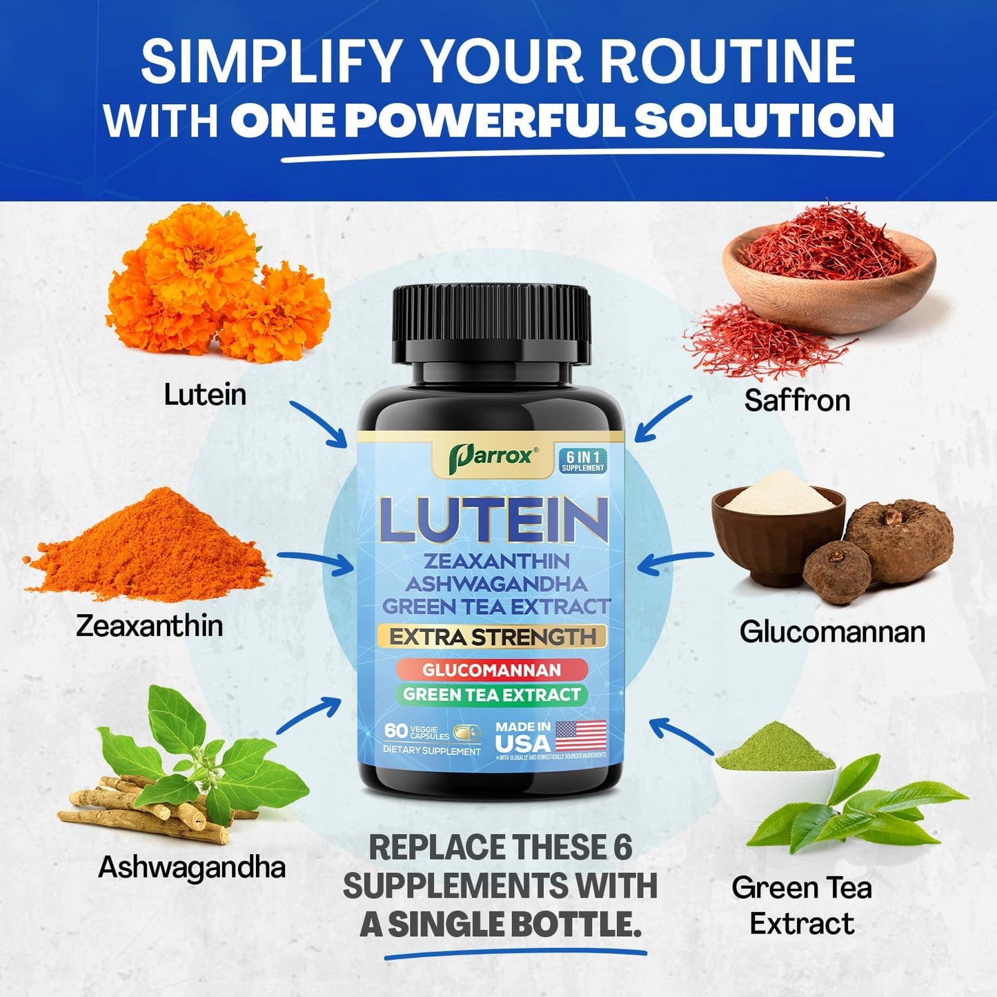 6-in-1 Vision & Focus Support - Lutein, Zeaxanthin & Ashwagandha
