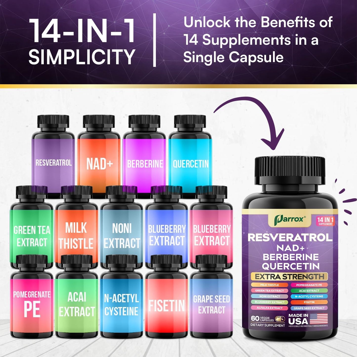 14-in-1 Resveratrol Anti-Aging Complex - Extra Strength Formula