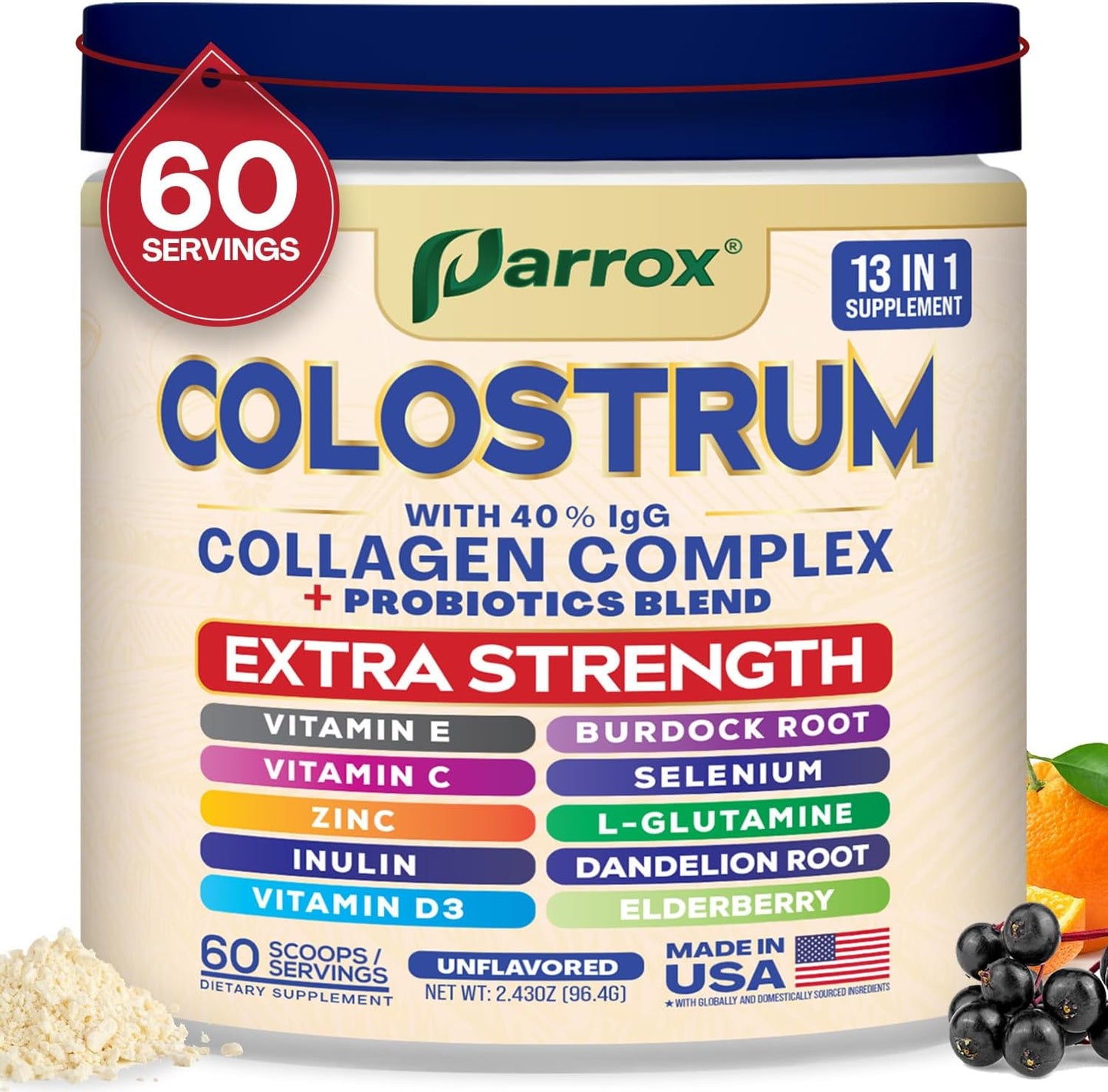 Grass-Fed Colostrum Powder - 40% IgG with 13 Immune Boosters