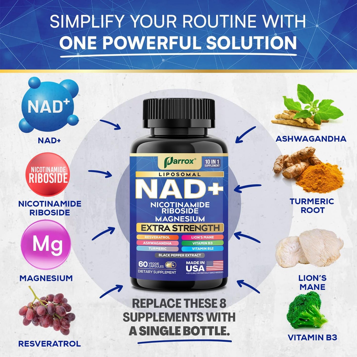 NAD+ Cellular Energy Booster - 10-in-1 Anti-Aging Formula