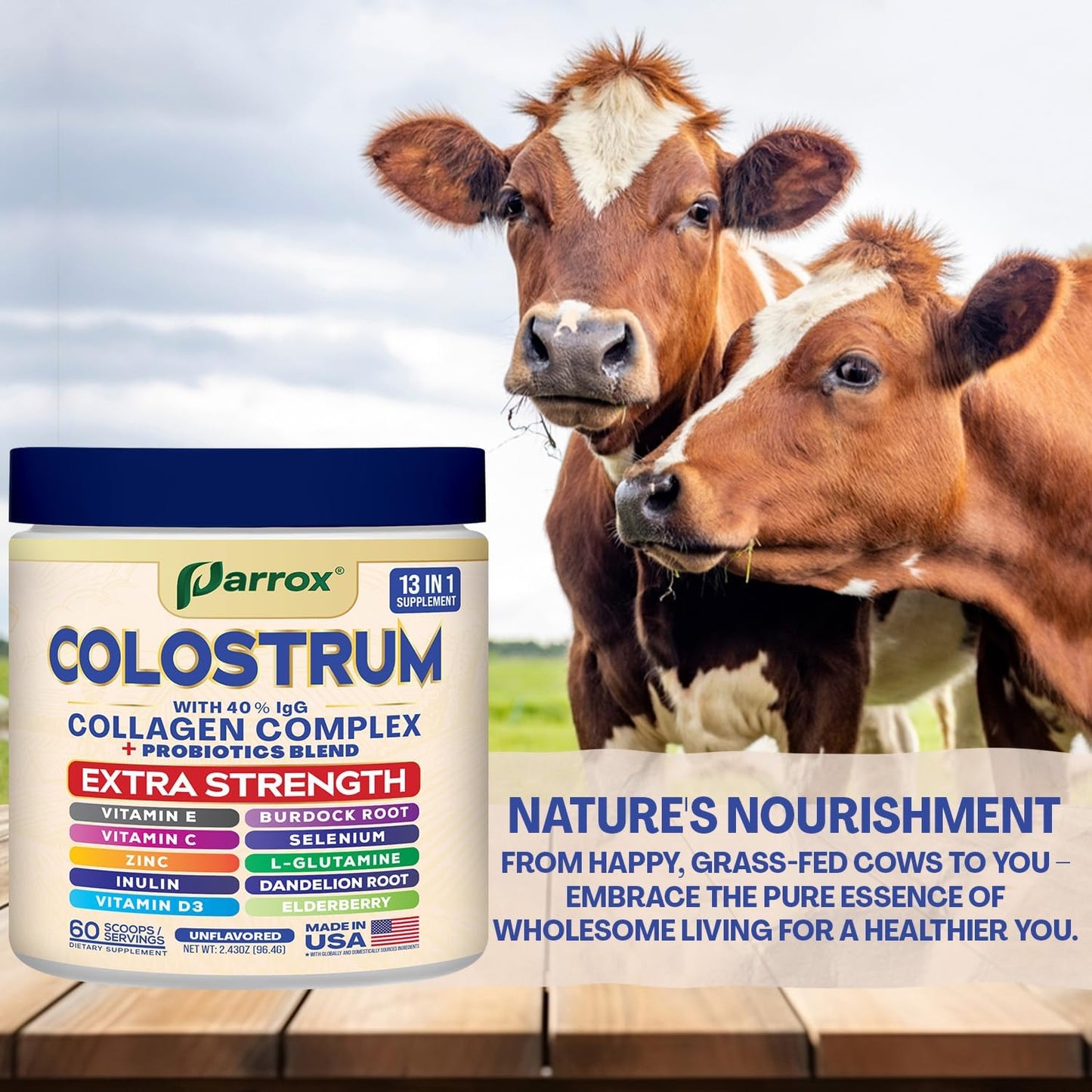 Grass-Fed Colostrum Powder - 40% IgG with 13 Immune Boosters