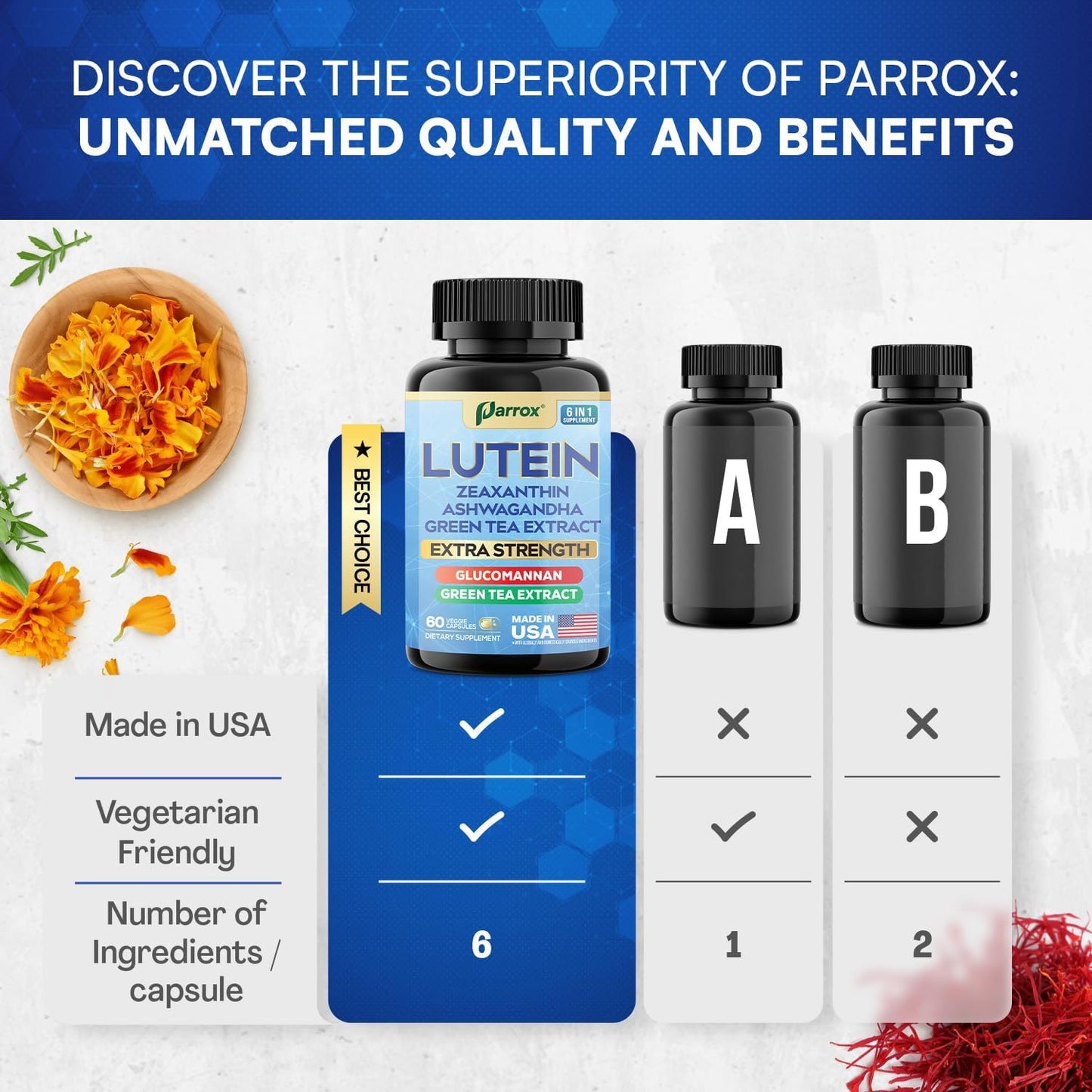 6-in-1 Vision & Focus Support - Lutein, Zeaxanthin & Ashwagandha
