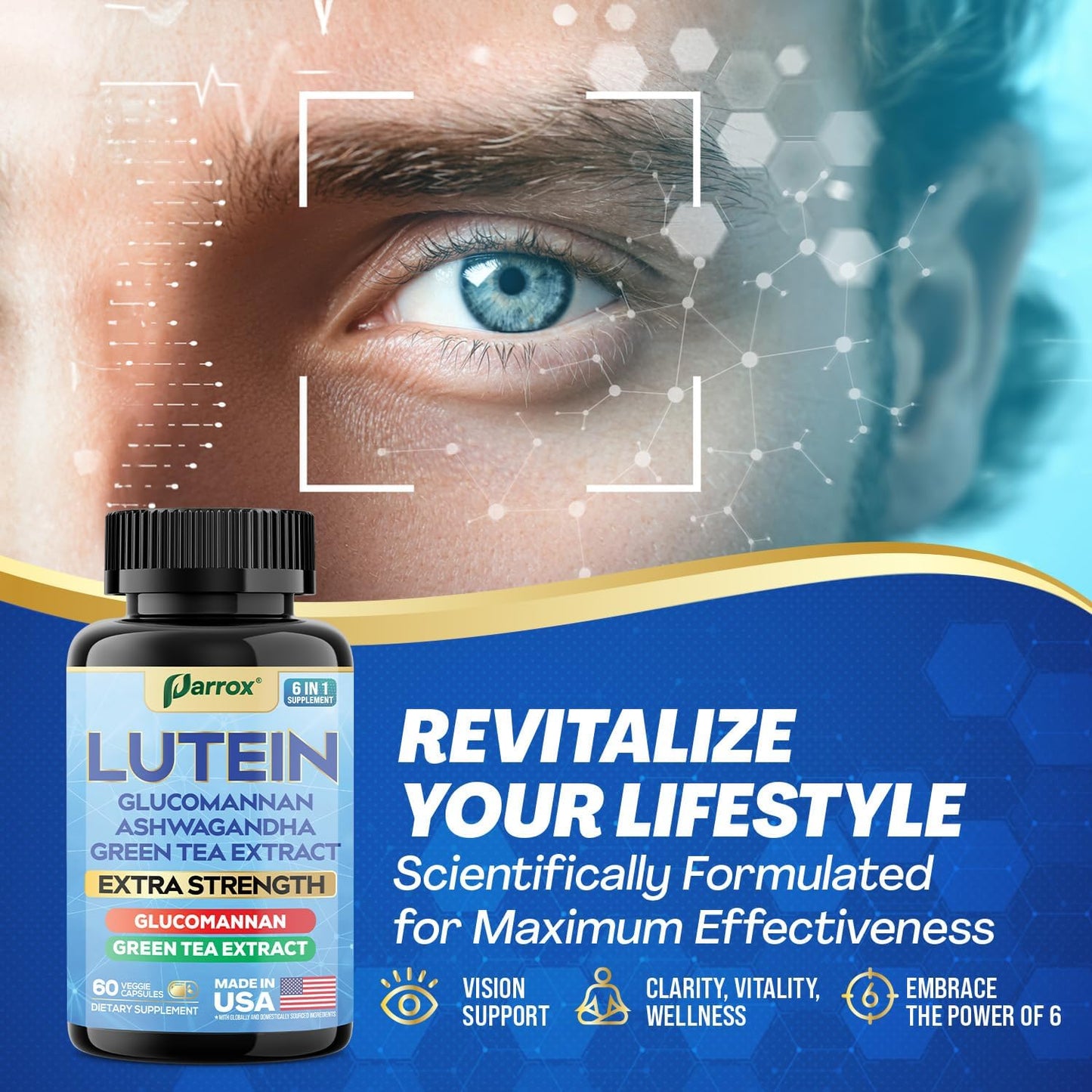 6-in-1 Vision & Focus Support - Lutein, Zeaxanthin & Ashwagandha