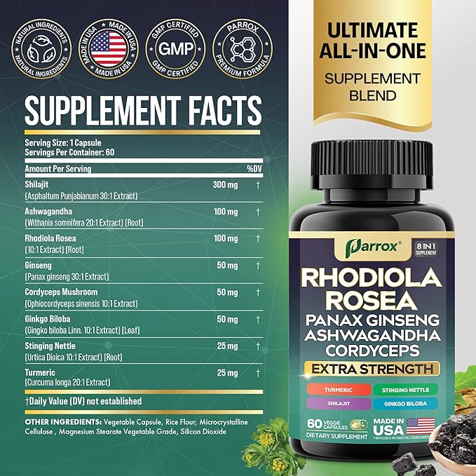 Rhodiola Stress Defense - 8 Premium Adaptogens for Daily Resilience