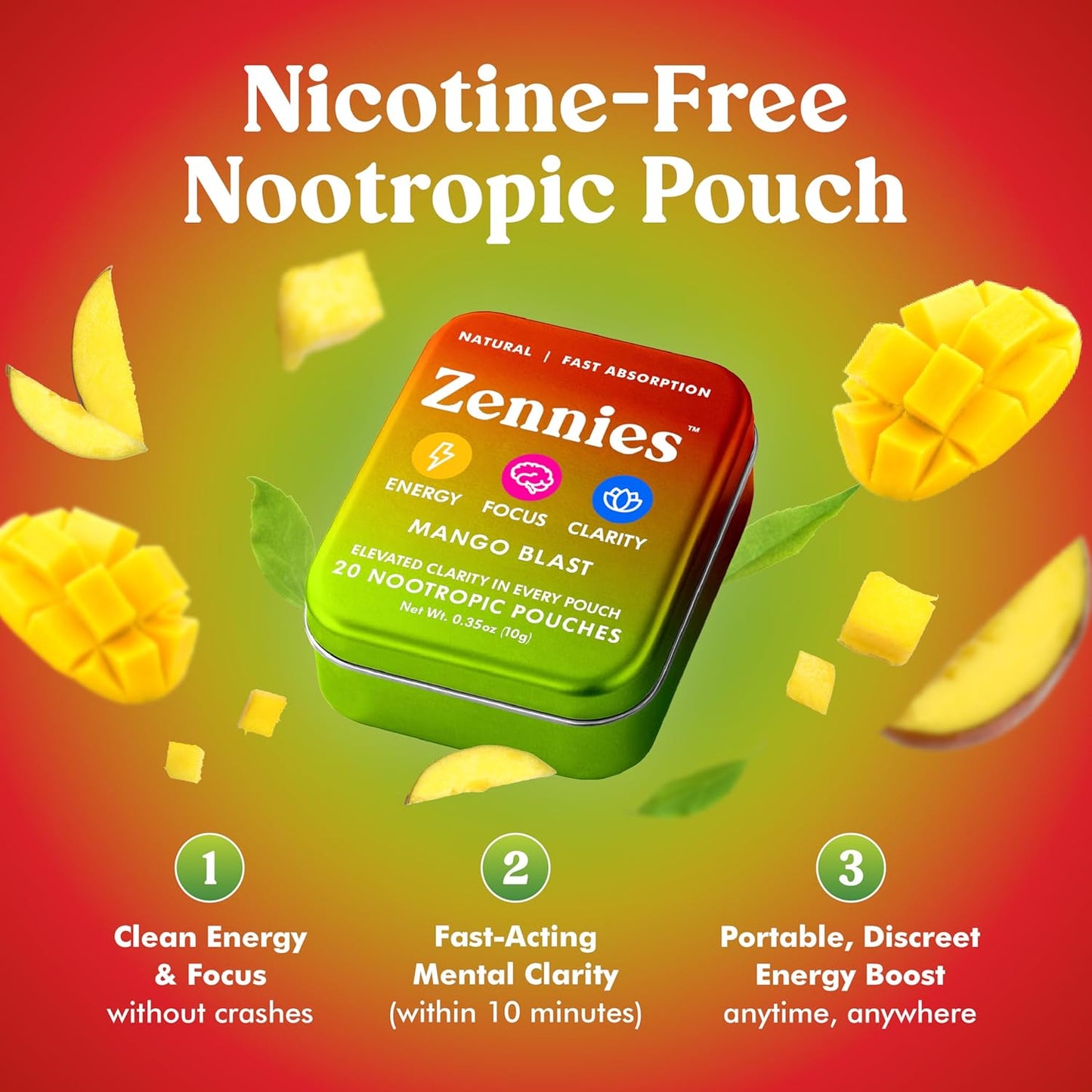 Clean Caffeine Energy Pouches - Mango Blast (Nicotine-Free Nootropics)