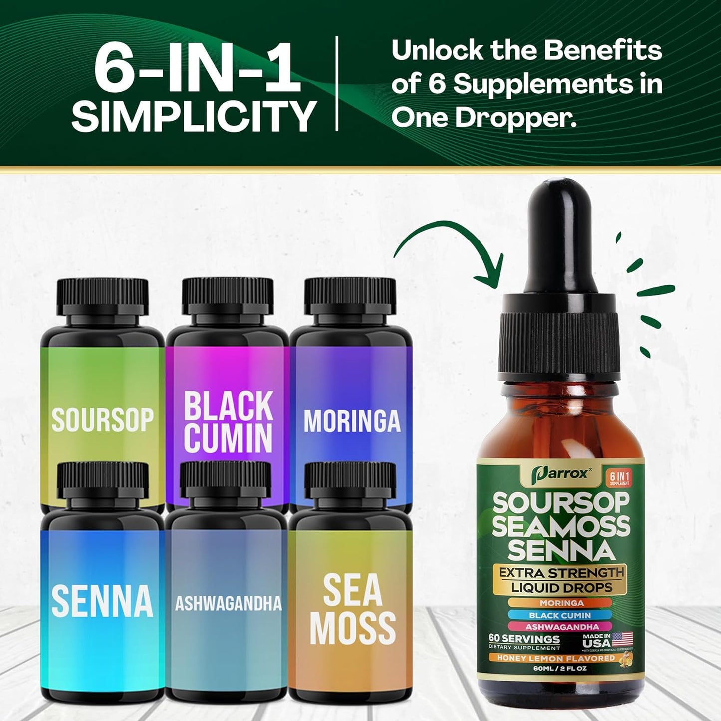 6-in-1 Daily Wellness Liquid Drops - Soursop, Sea Moss & Ashwagandha