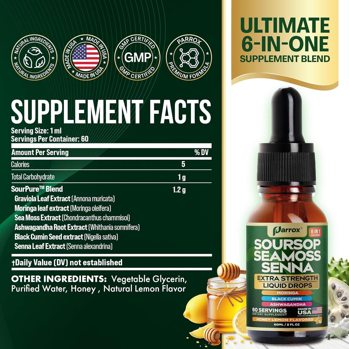 6-in-1 Daily Wellness Liquid Drops - Soursop, Sea Moss & Ashwagandha