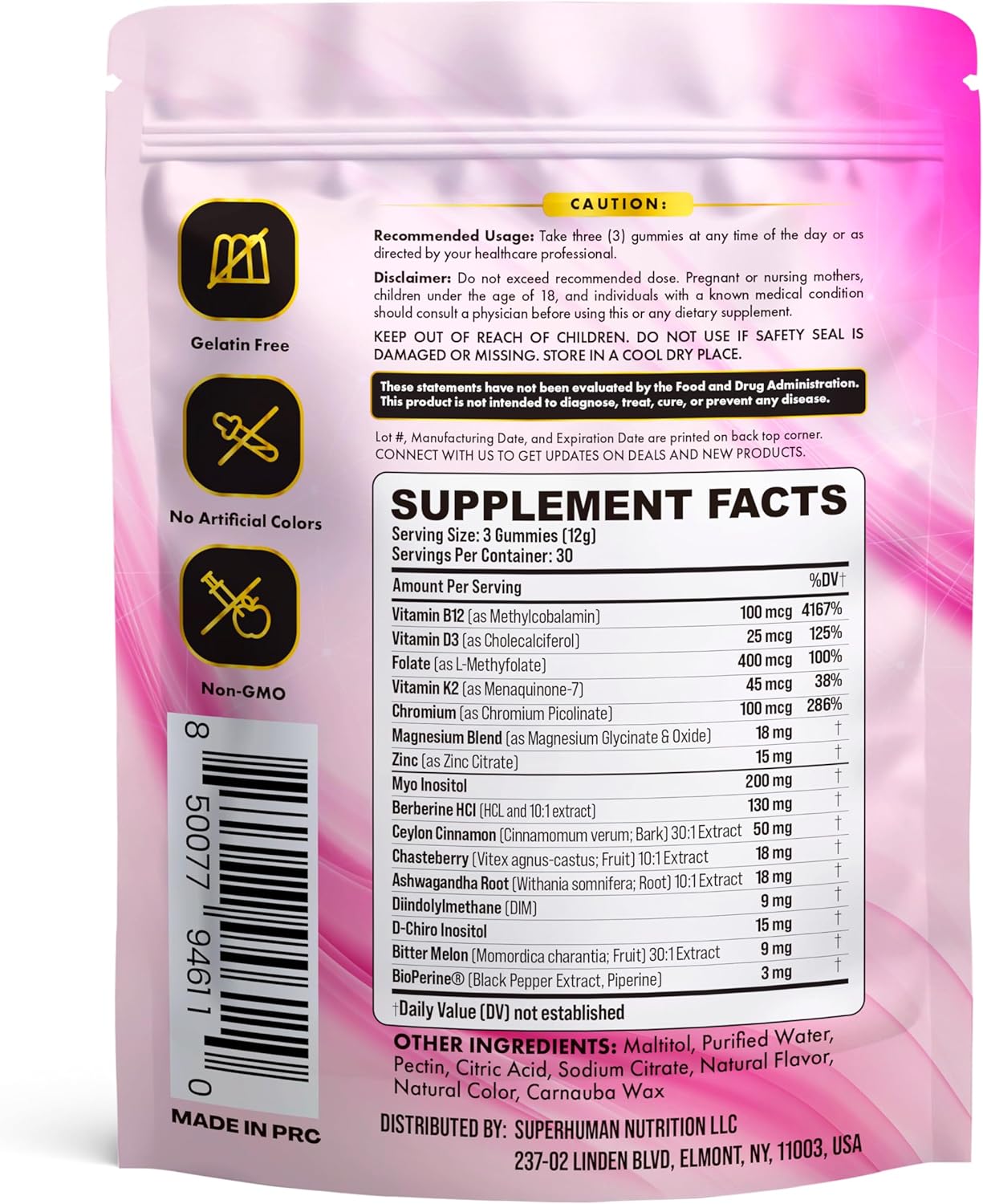 Myo-Inositol & D-Chiro Inositol Gummies 16 in 1 Supplement - Mixed Berry Flavor
