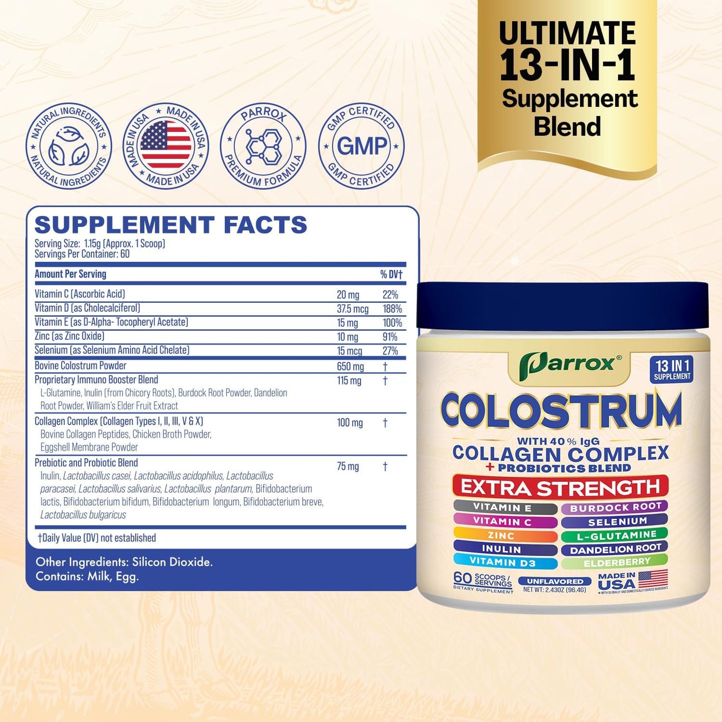 Grass-Fed Colostrum Powder - 40% IgG with 13 Immune Boosters