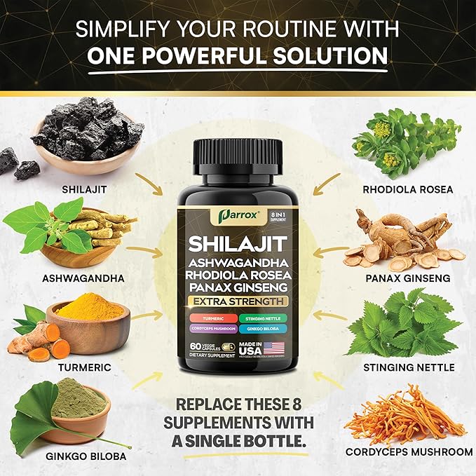 Pure Shilajit Energy Complex - 8 Premium Adaptogens in 1 Capsule