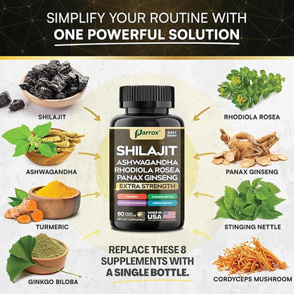 Pure Shilajit Energy Complex - 8 Premium Adaptogens in 1 Capsule