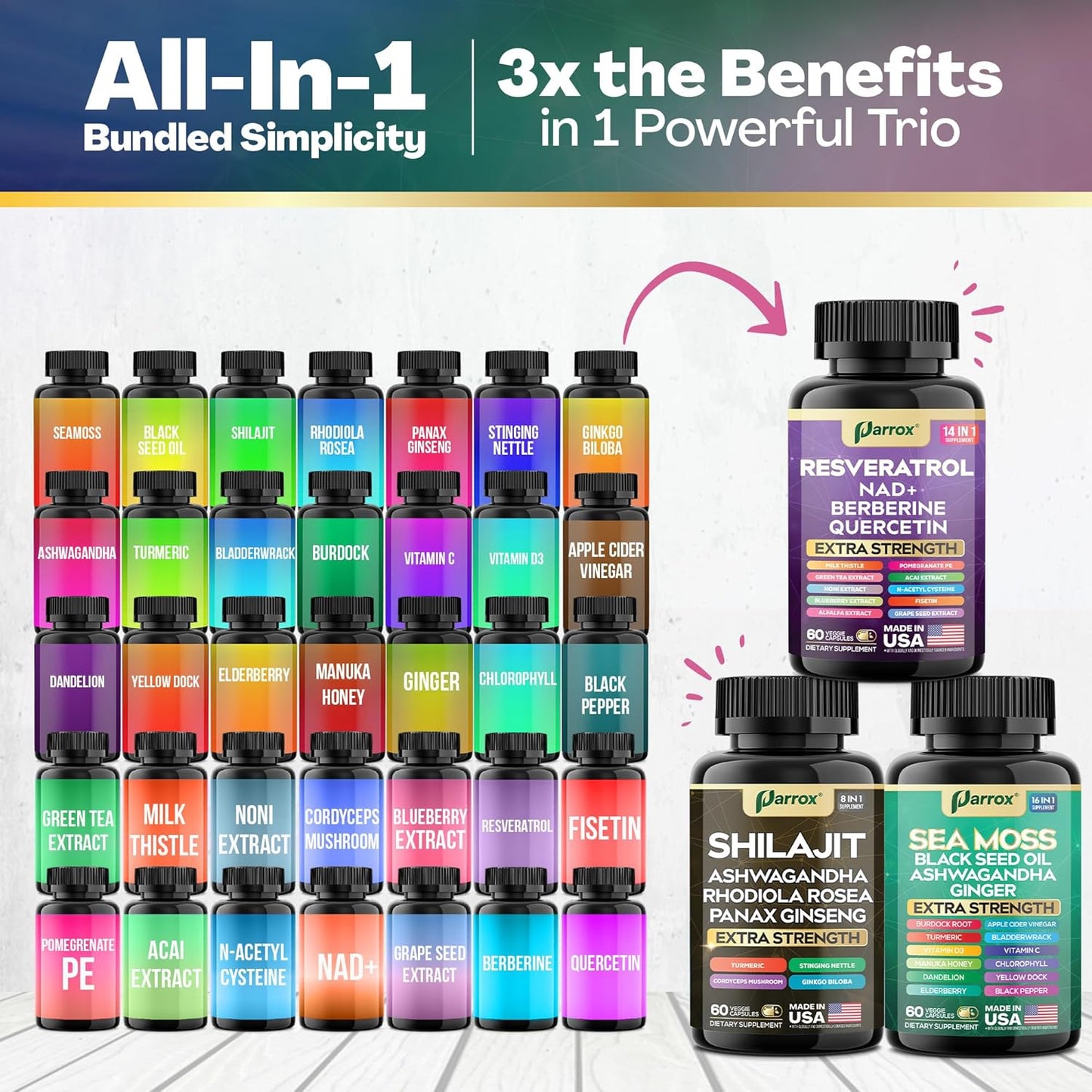 Advanced Wellness Trio - 34 Powerhouse Ingredients for Peak Performance