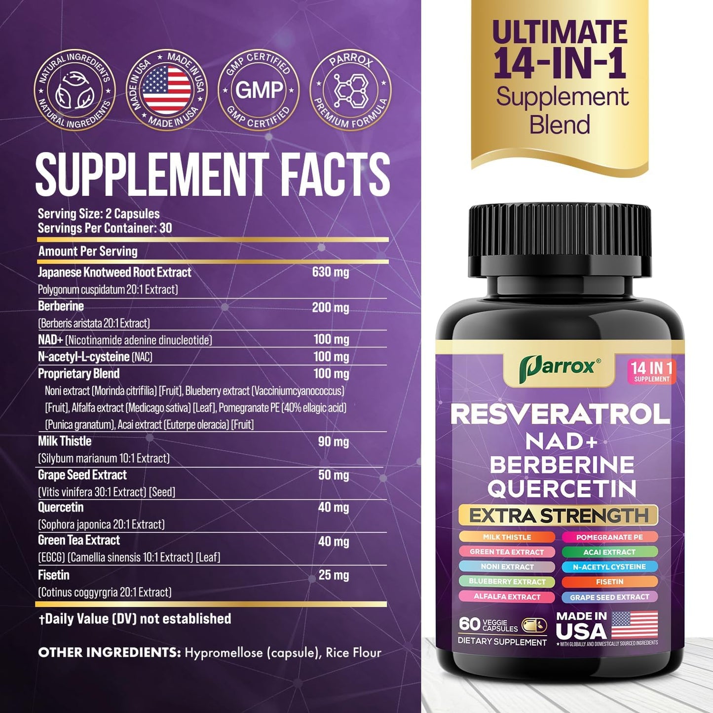 14-in-1 Resveratrol Anti-Aging Complex - Extra Strength Formula