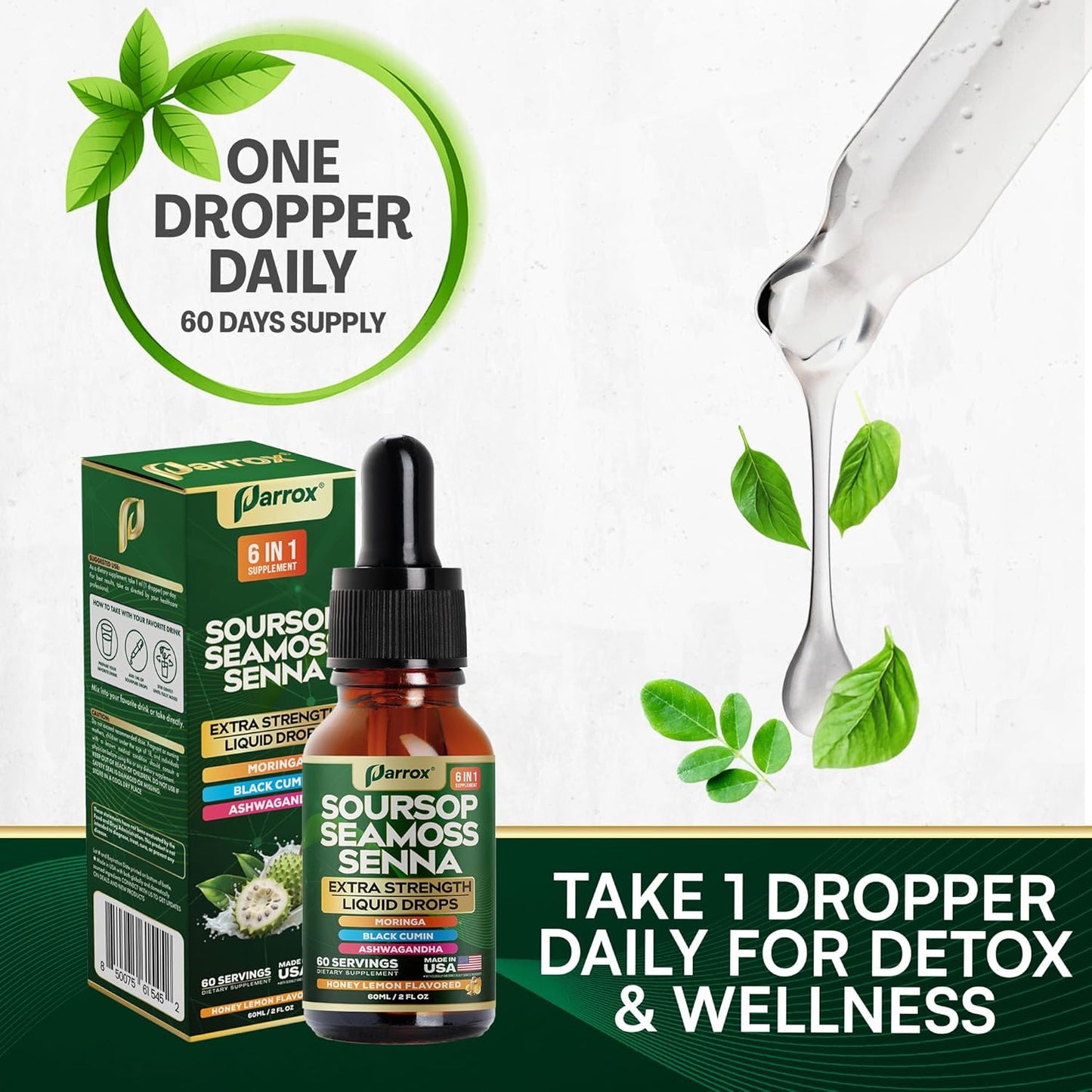 6-in-1 Daily Wellness Liquid Drops - Soursop, Sea Moss & Ashwagandha
