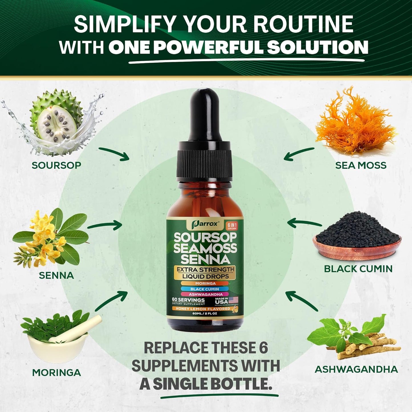 6-in-1 Daily Wellness Liquid Drops - Soursop, Sea Moss & Ashwagandha