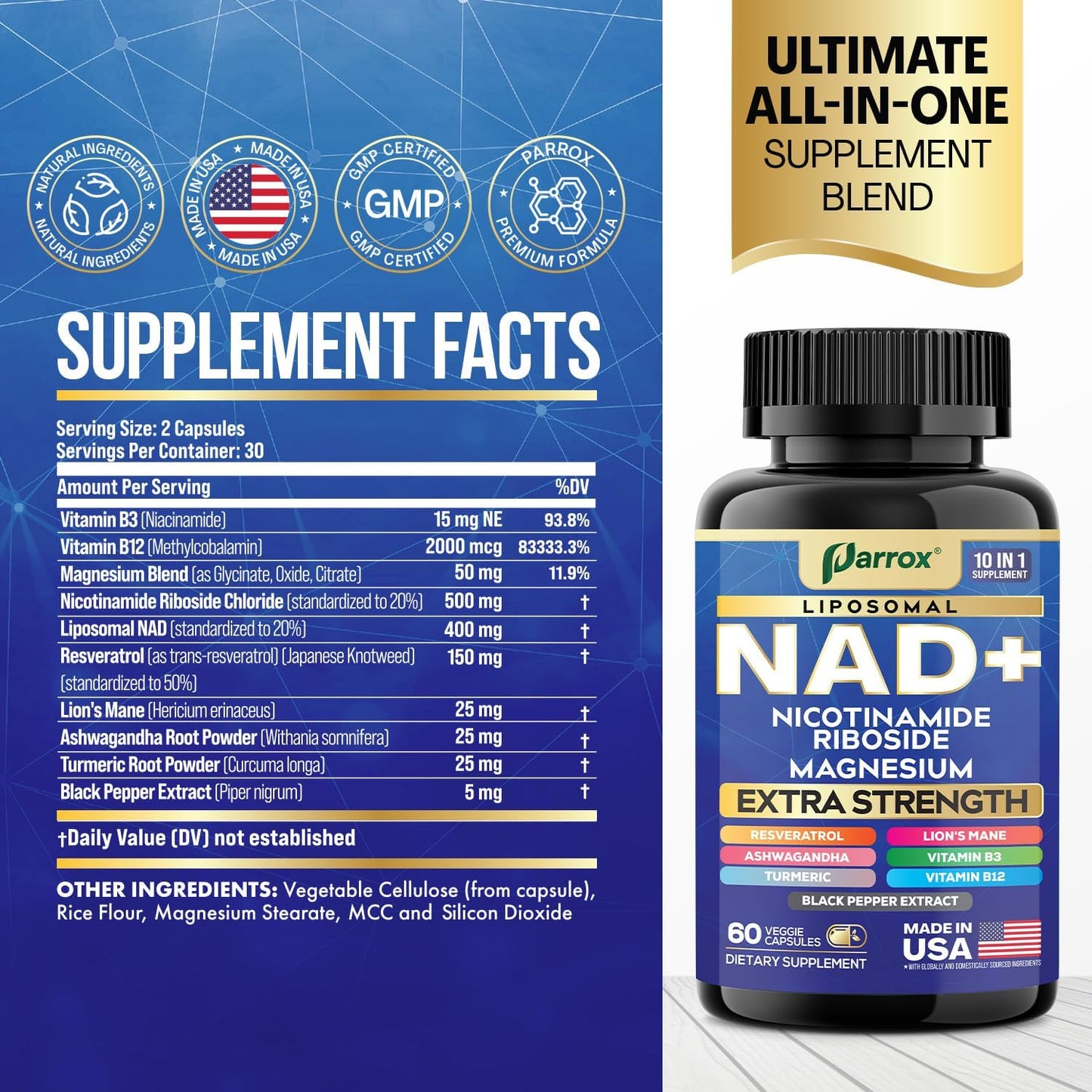 NAD+ Cellular Energy Booster - 10-in-1 Anti-Aging Formula