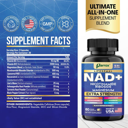 NAD+ Cellular Energy Booster - 10-in-1 Anti-Aging Formula
