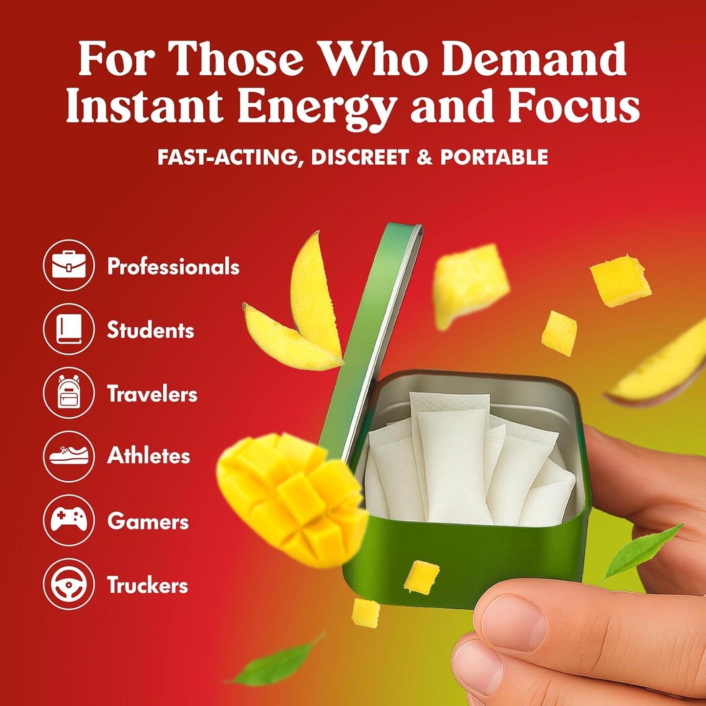 Clean Caffeine Energy Pouches - Mango Blast (Nicotine-Free Nootropics)