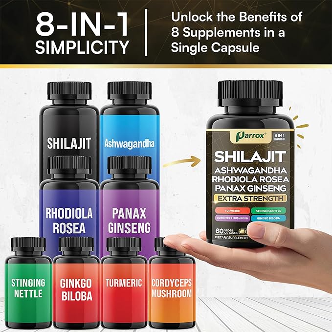 Pure Shilajit Energy Complex - 8 Premium Adaptogens in 1 Capsule