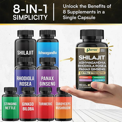 Pure Shilajit Energy Complex - 8 Premium Adaptogens in 1 Capsule