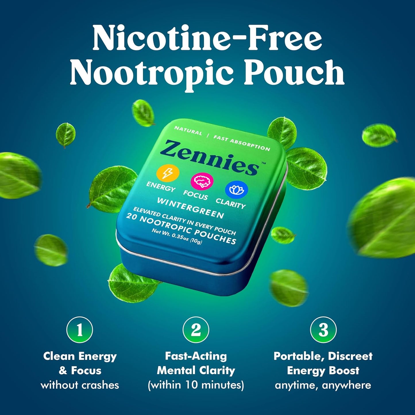 Clean Caffeine Energy Pouches - Wintergreen (Nicotine-Free Nootropics)