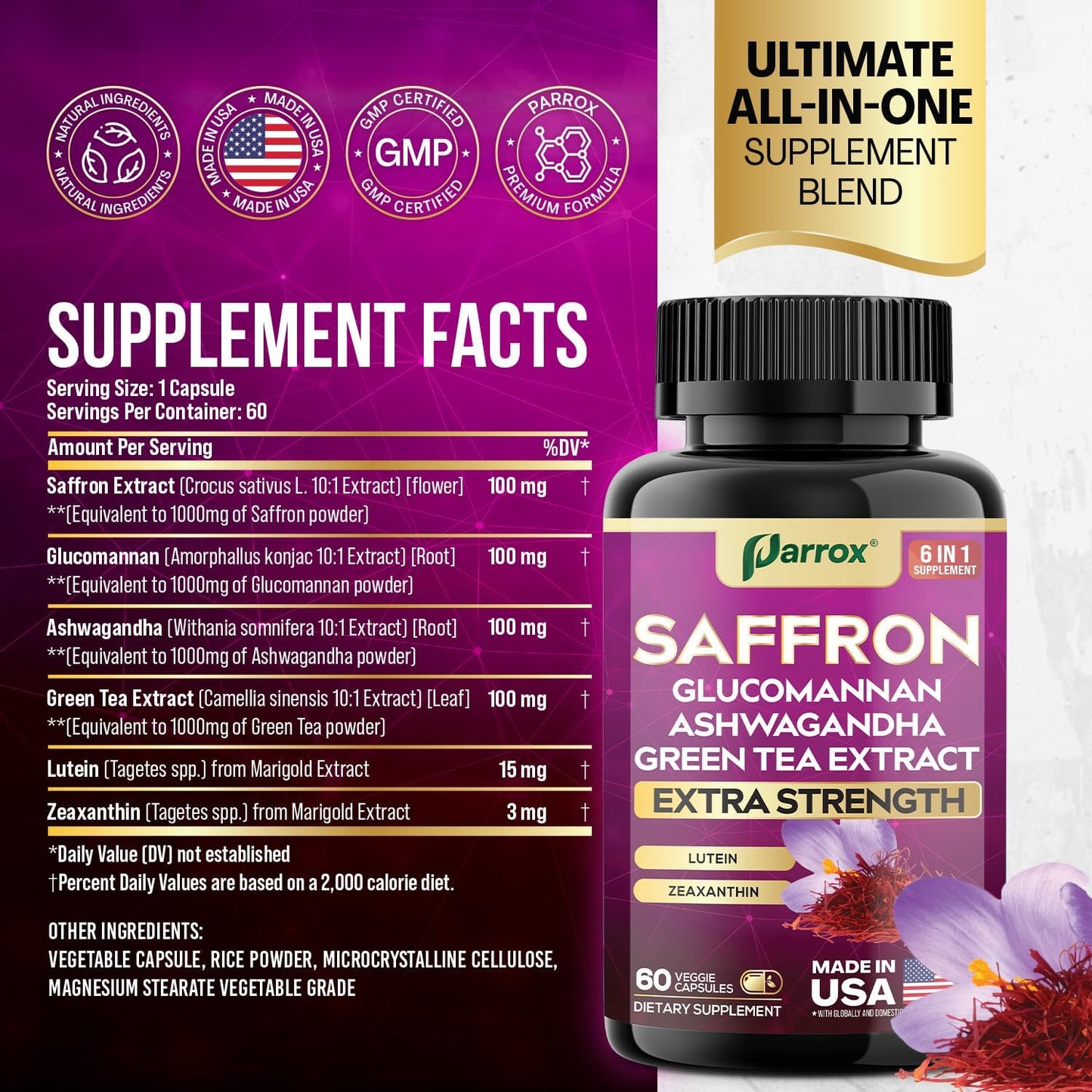 Premium Saffron Complex - 6-in-1 Mood & Vision Support (2-Month Supply)