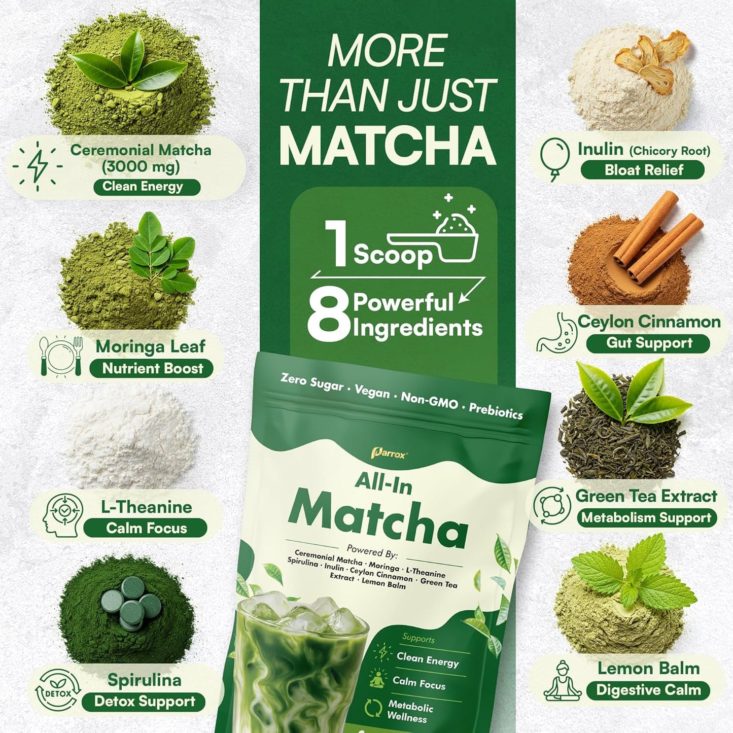 8-in-1 Ceremonial Matcha Latte - Japanese Matcha + Superfoods Blend