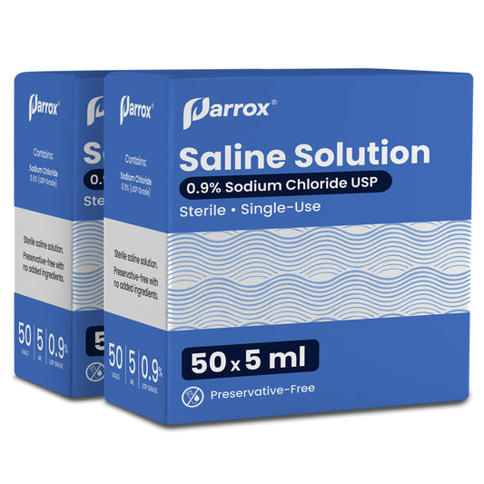 Parrox 0.9% Sodium Chloride Saline Solution, USP Grade Sterile Isotonic, Single-Use Vials, No Preservatives or Additives, 50 Count