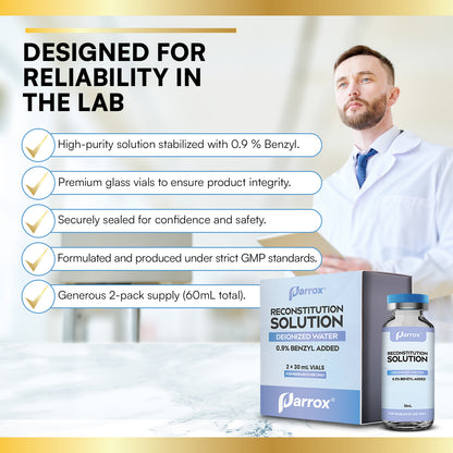 Bacteriostatic Reconstitution Solution 30mL - 2 Pack Premium Glass Vials