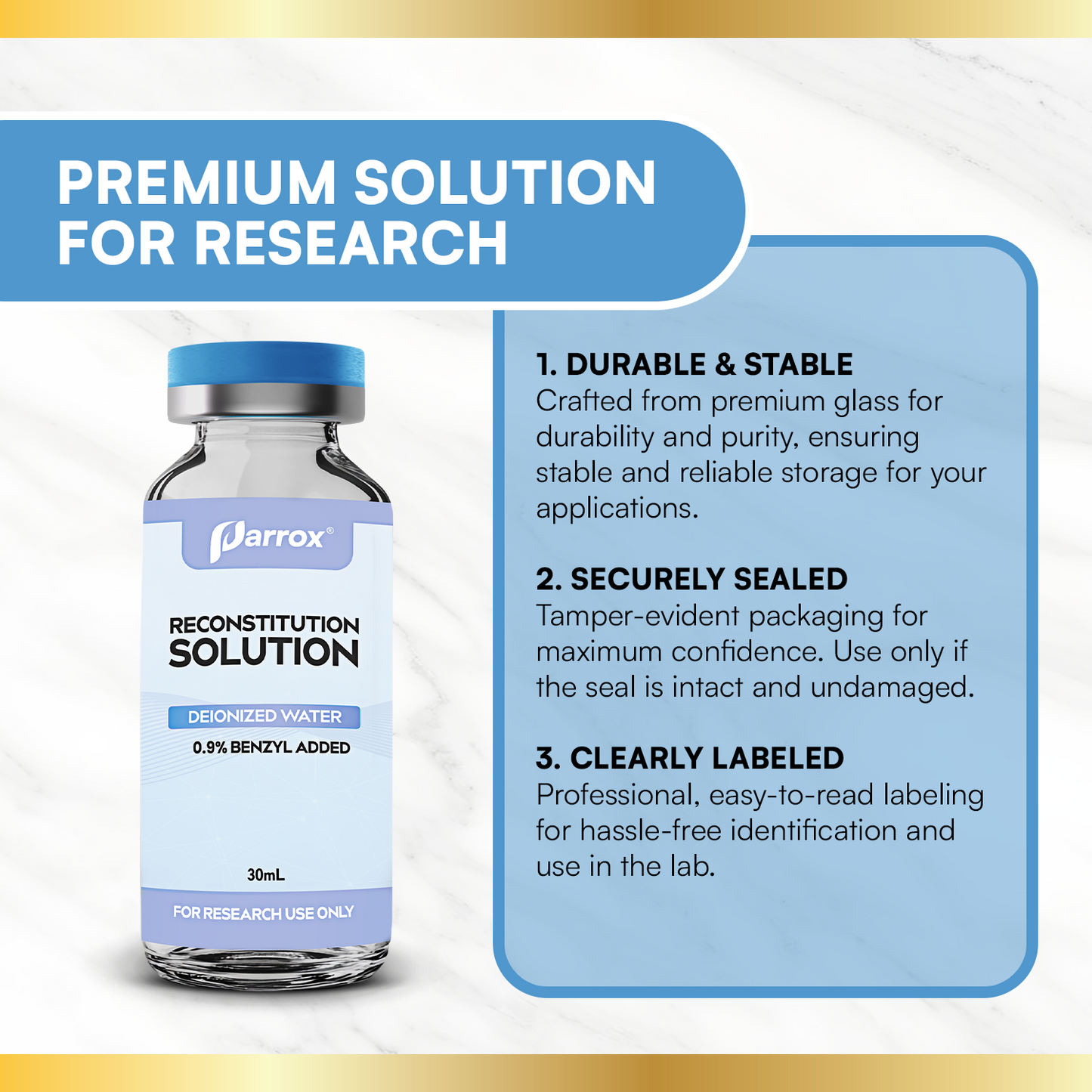 Bacteriostatic Reconstitution Solution 30mL - 2 Pack Premium Glass Vials