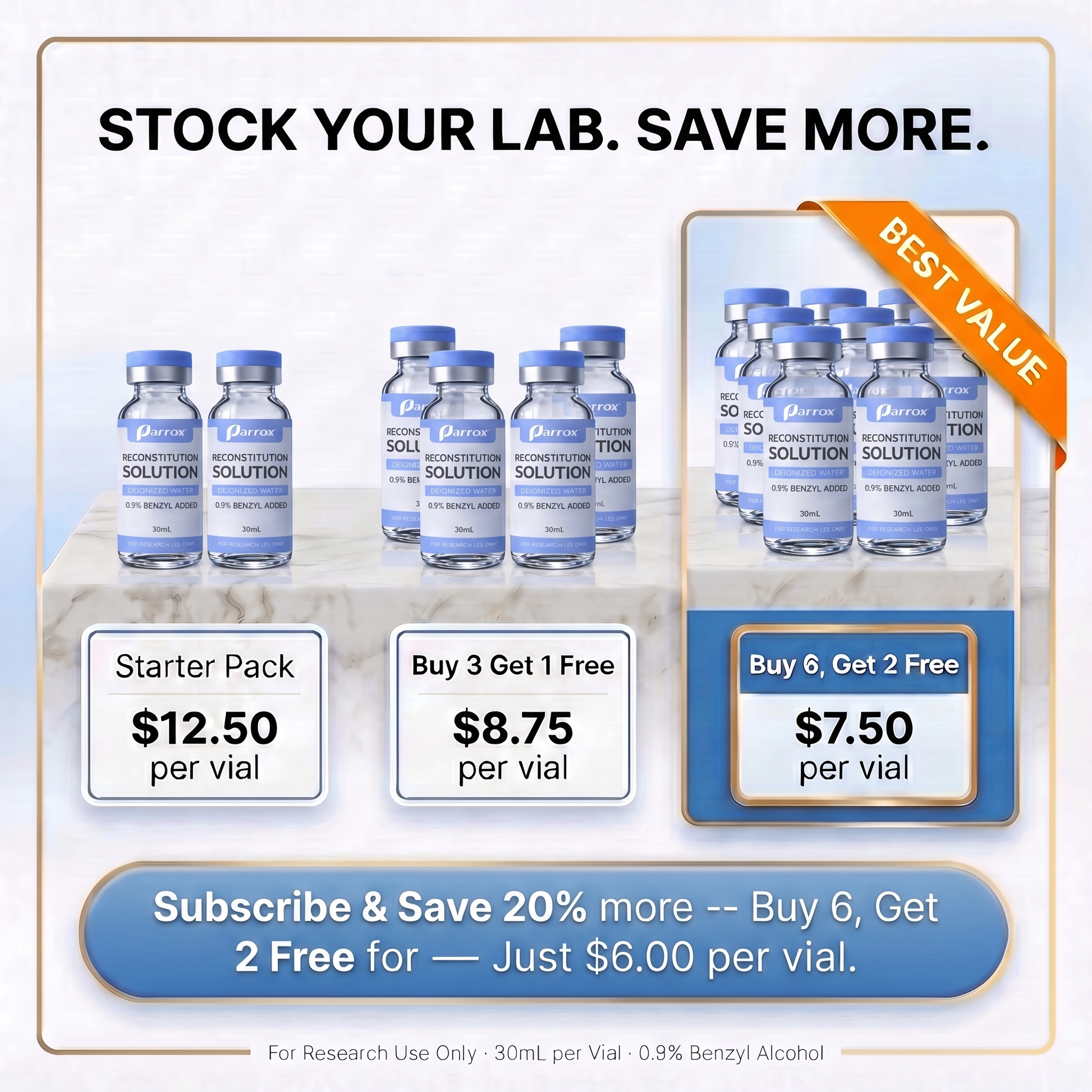 Parrox Bacteriostatic Water 30mL Research Vials Parrox Bacteriostatic Water 30mL Research Vials