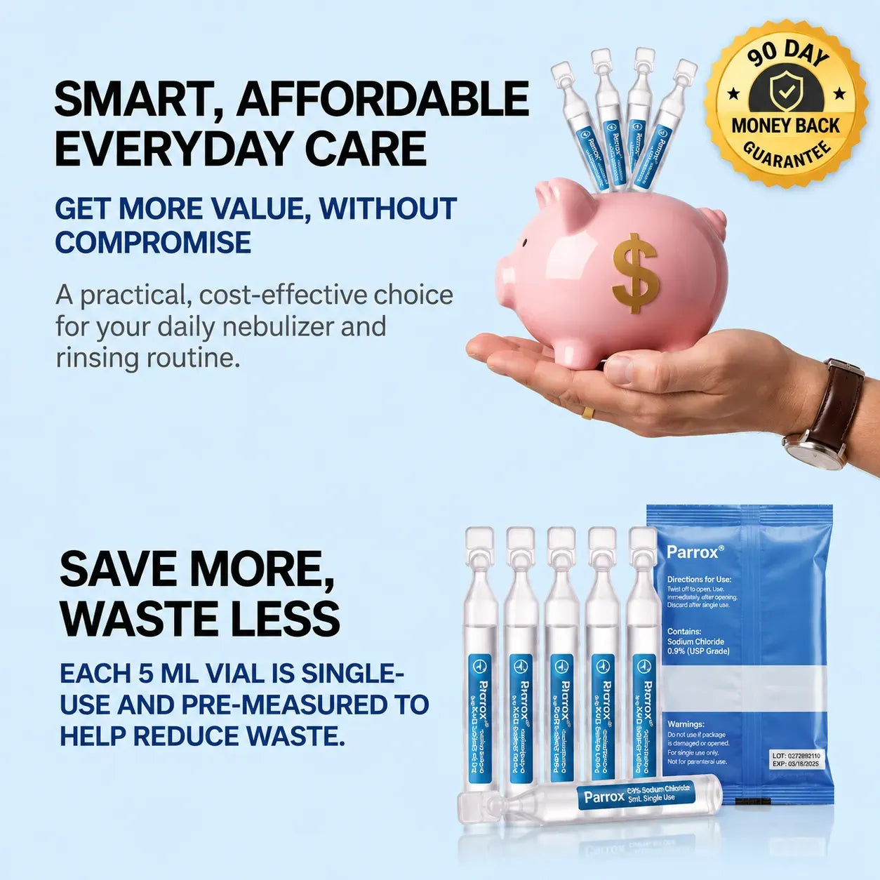 Parrox 0.9% Saline Solution for All Nebulizers | 50 x 5mL Single-Use Vials